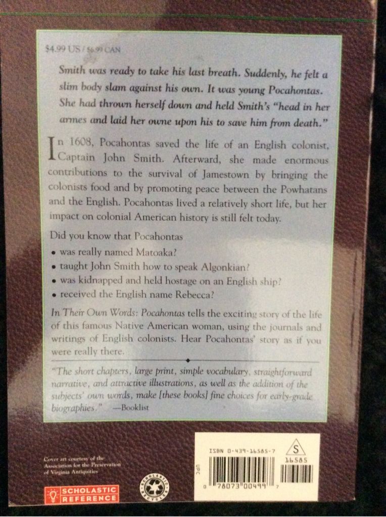 Pocahontas - George Sullivan (Scholastic Reference - Paperback) book collectible [Barcode 9780439165853] - Main Image 2