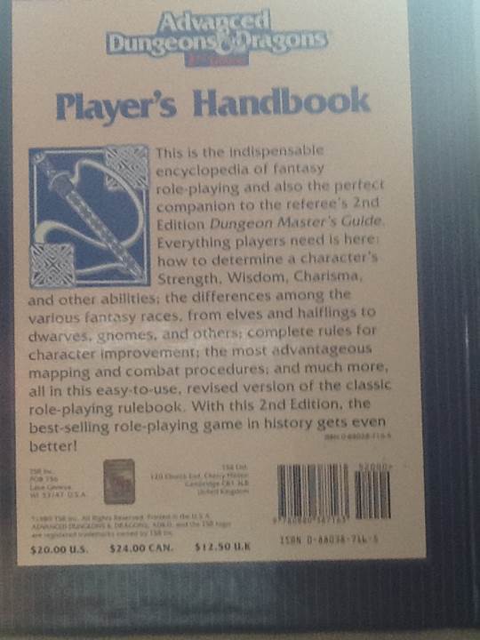 Advanced Dungeons & Dragons: Player’s Handbook, 2nd Edition - David “Zeb” Cook (TSR Inc. - Hardcover) book collectible [Barcode 9780880387163] - Main Image 2