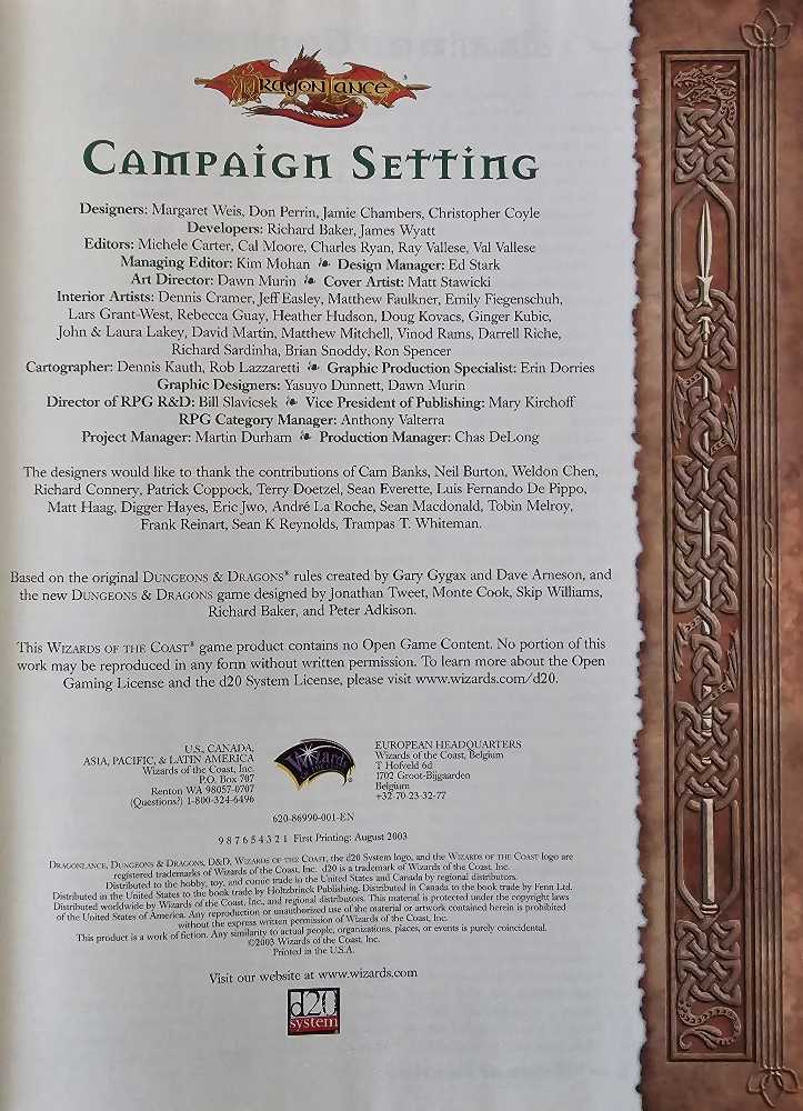 Dragonlance Campaign Setting - Margaret Weis (TSR Hobbies, Inc - Hardcover) book collectible [Barcode 9780786930869] - Main Image 3