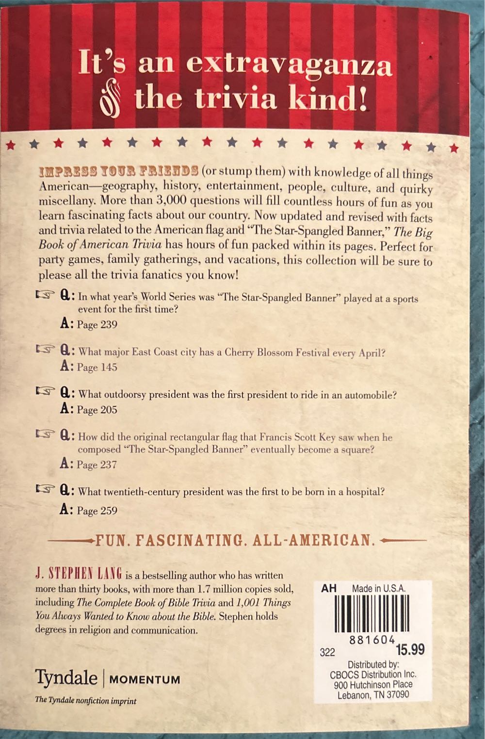 The Big Book of American Trivia - J. Stephen Lang (Tyndale House Pub - Paperback) book collectible [Barcode 9781414364544] - Main Image 2