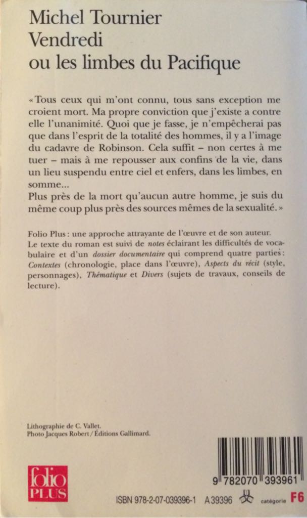 Vendredi ou les limbes du Pacifique  (Editions Gallimard - Paperback) book collectible [Barcode 9782070393961] - Main Image 2