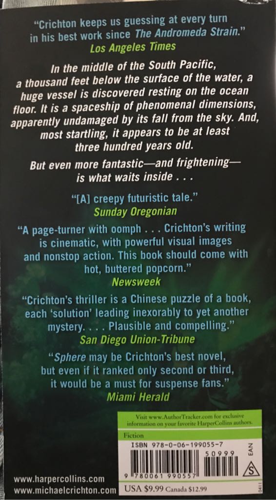 Sphere - Michael Crichton (HarperCollins - Paperback) book collectible [Barcode 9780061990557] - Main Image 2