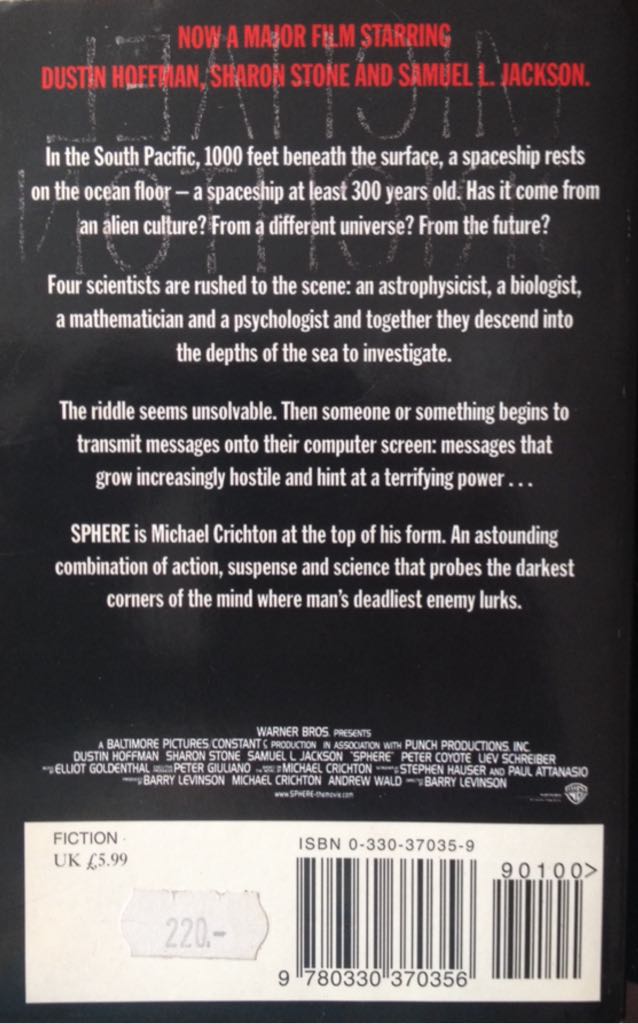 Sphere - Michael Crichton (Pan Books - Paperback) book collectible [Barcode 9780330370356] - Main Image 2