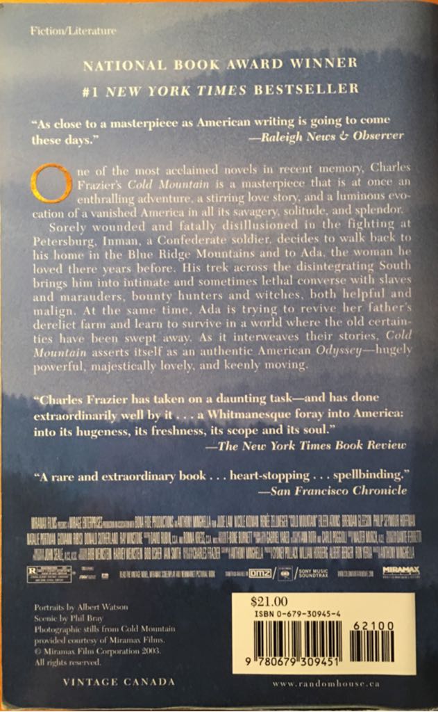 Cold Mountain - Charles Frazier (Univ of Arizona Pr - Paperback) book collectible [Barcode 9780679309451] - Main Image 2