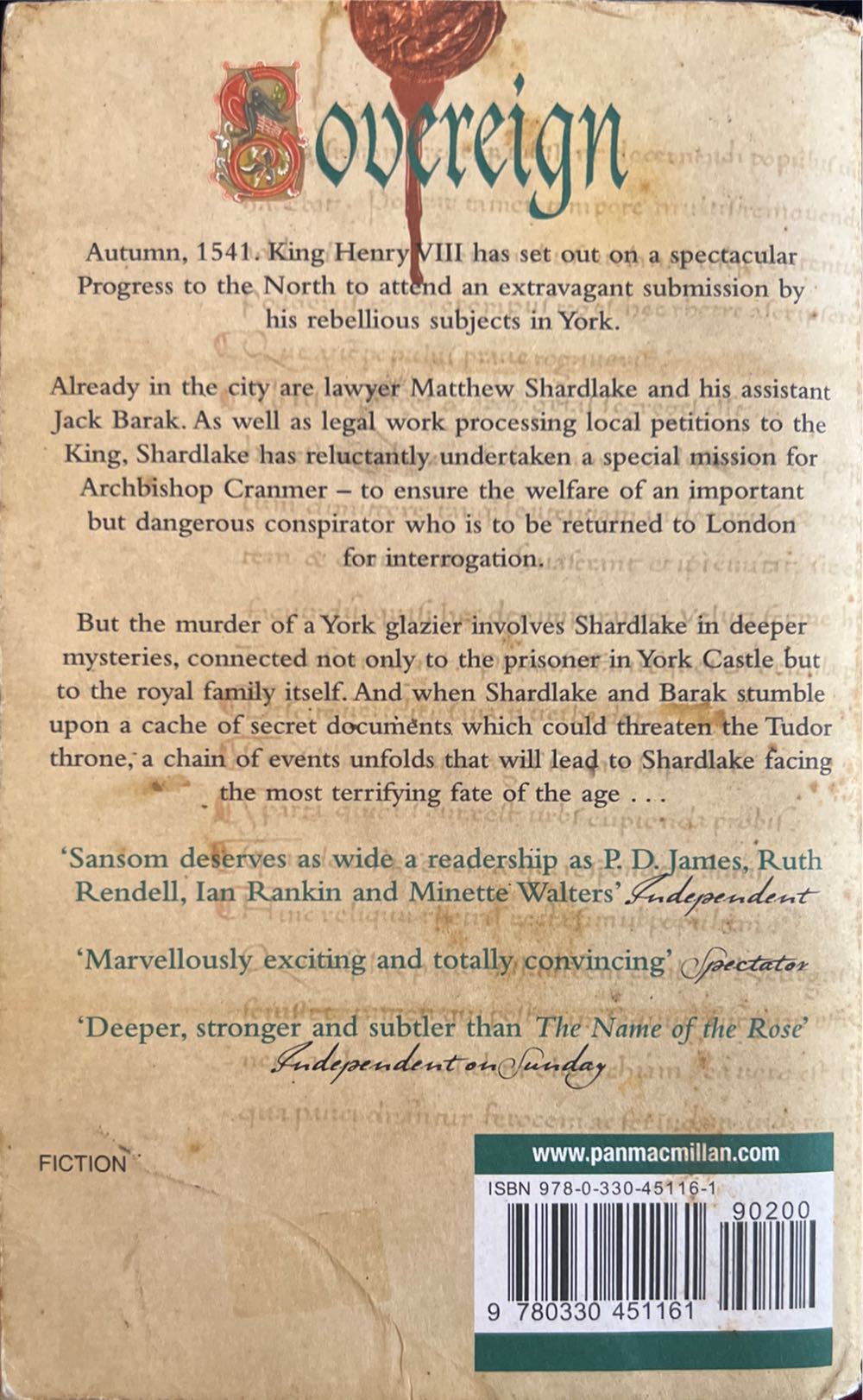 Sovereign - C J Sansom (Pan Books - Paperback) book collectible [Barcode 9780330451161] - Main Image 2