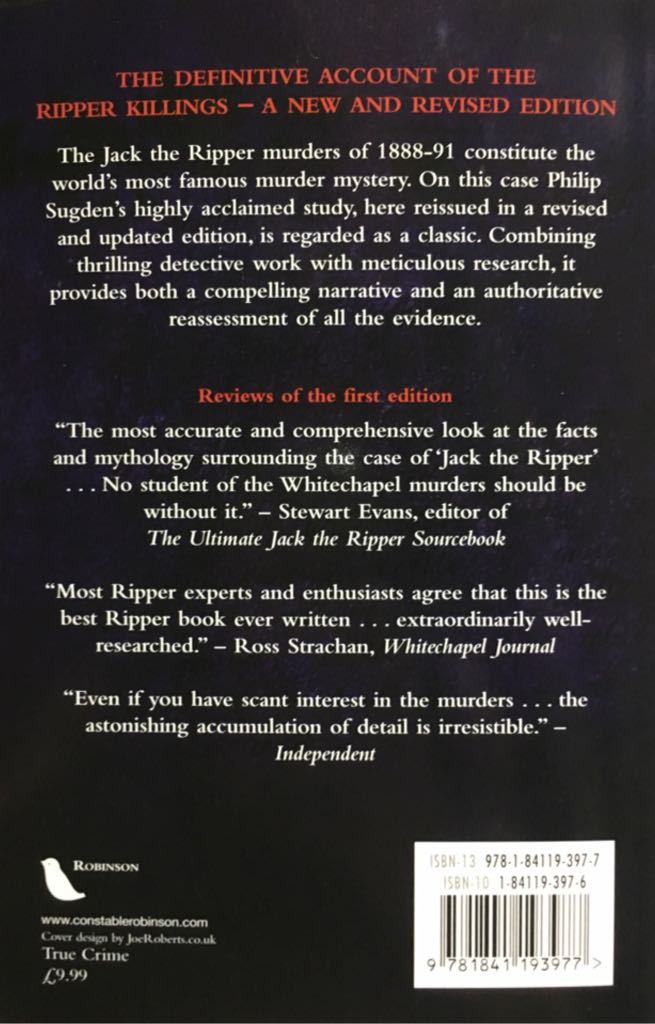 Jack The Ripper - Philip Sugden (Robinson Publishing - Paperback) book collectible [Barcode 9781841193977] - Main Image 2