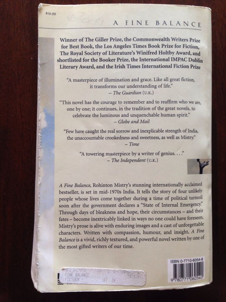 Fine Balance, A - Rohinton Mistry (McClelland & Stewart Inc. - Paperback) book collectible [Barcode 9780771060540] - Main Image 2
