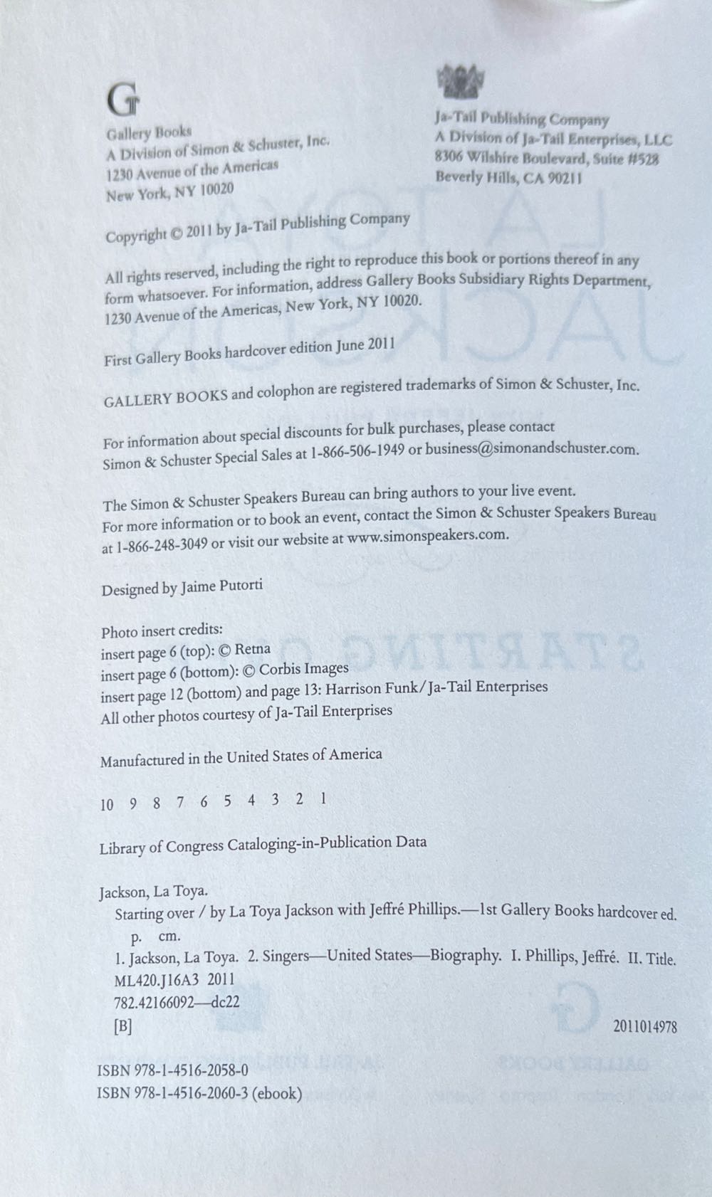 Starting Over - Latoya Jackson (Ja-Tail Publishing Company - Hardcover) book collectible [Barcode 9781451620580] - Main Image 4