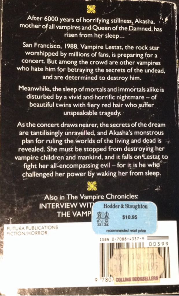 The Queen Of The Damned - Anne Rice (Warner Books - Paperback) book collectible [Barcode 9780708843376] - Main Image 2