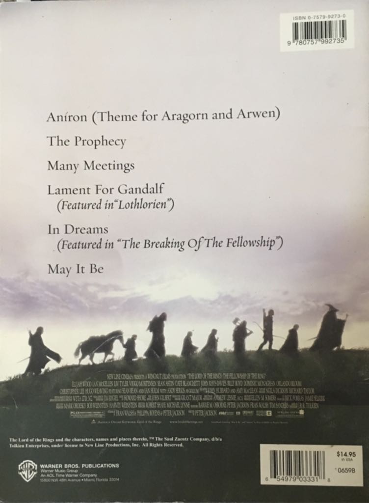 The Lord Of The Rings: The Fellowship Of The Ring - J. R. R. Tolkien (Warner Bros Music - Paperback) book collectible [Barcode 9780757992735] - Main Image 2