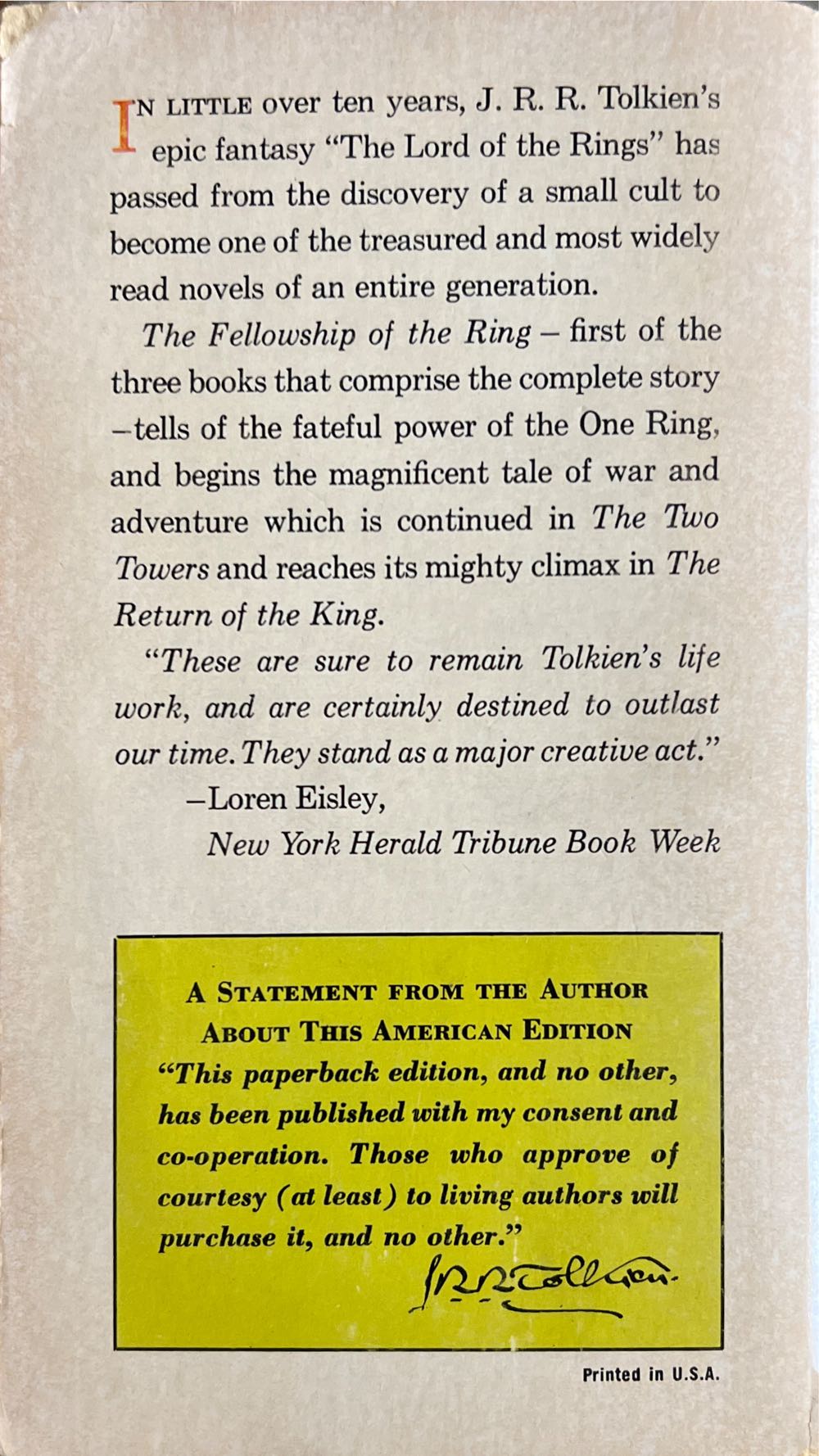 The Lord of the Rings: The Fellowship of the Ring - J.R.R. Tolkien (Ballantine Books - Paperback) book collectible - Main Image 2