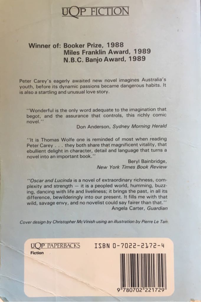 Novel3-Oscar And Lucinda - Peter Carey (UQP - Paperback) book collectible [Barcode 9780702221729] - Main Image 2