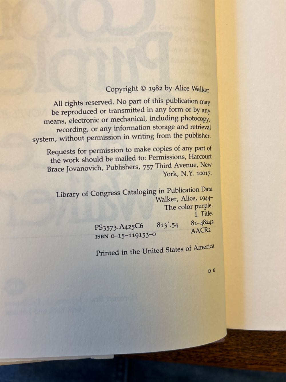 The Color Purple - Alice Walker (Harcourt Brace Jovanovich - Paperback) book collectible [Barcode 9780151191536] - Main Image 3