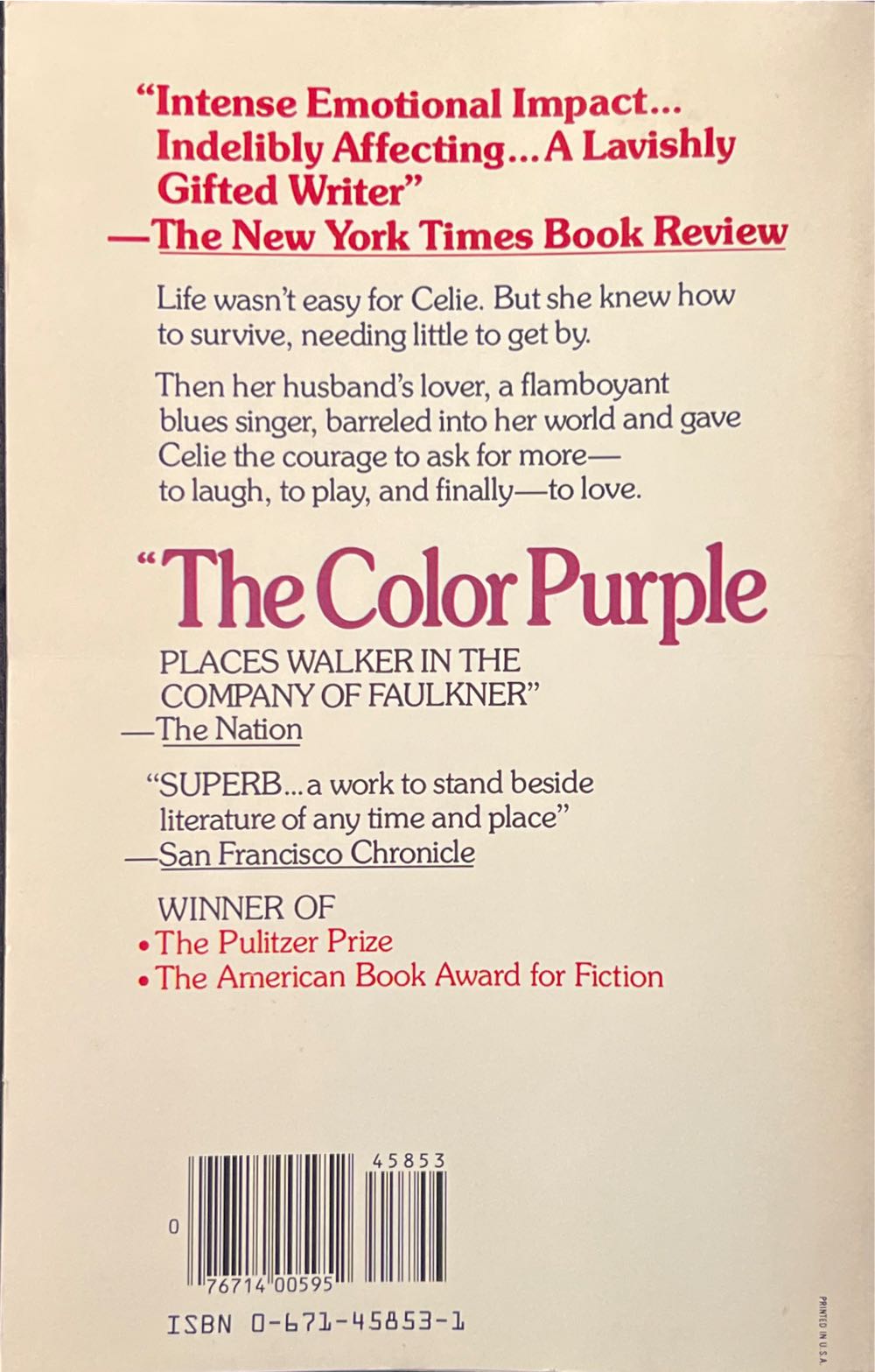 The Color Purple - Alice Walker (Washington Square Press - Paperback) book collectible [Barcode 9780671458539] - Main Image 2