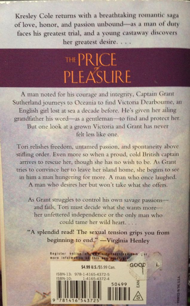 Price Of Pleasure, The - Kresley Cole (Paperback) book collectible [Barcode 9781416543725] - Main Image 2