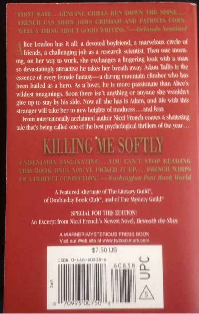 Killing Me Softly - Nicci French (Time Warner Books) book collectible [Barcode 9780446608381] - Main Image 2