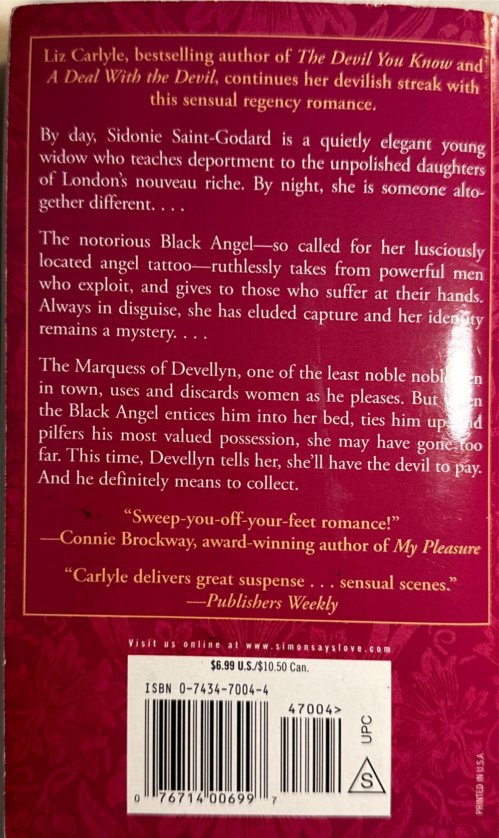 The Devil To Pay-Discarded - Liz Carlyle (Pocket Star Books Romance - Paperback) book collectible [Barcode 9780743470049] - Main Image 2