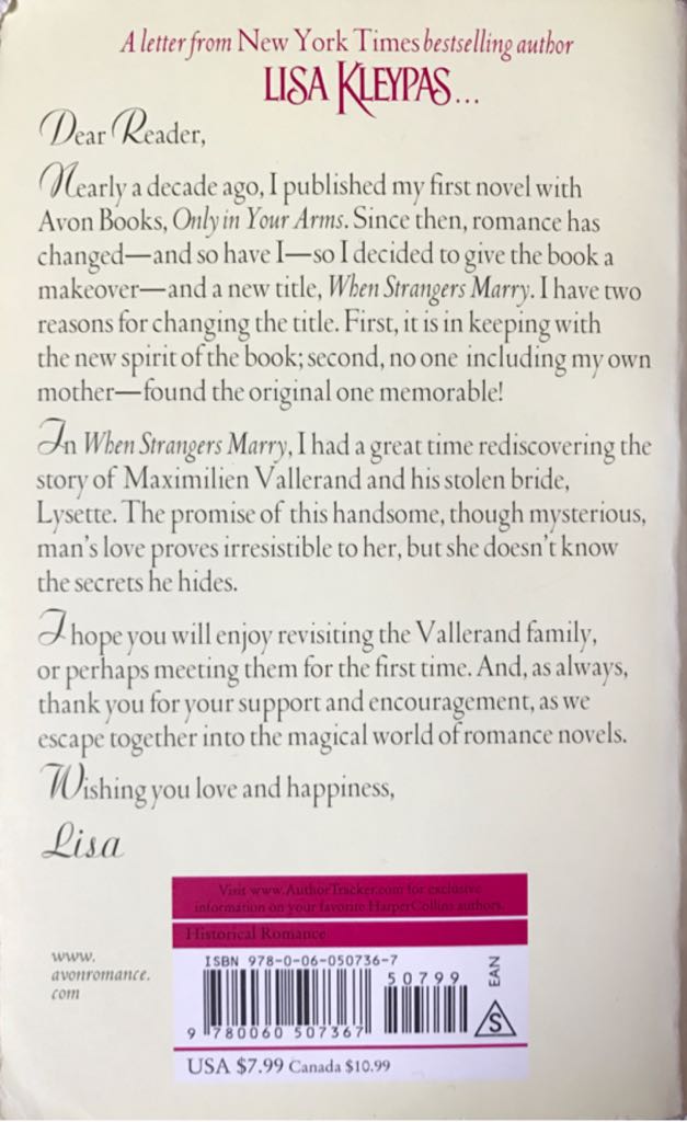 When Strangers Marry - Lisa Kleypas (Avon Books - Paperback) book collectible [Barcode 9780060507367] - Main Image 2