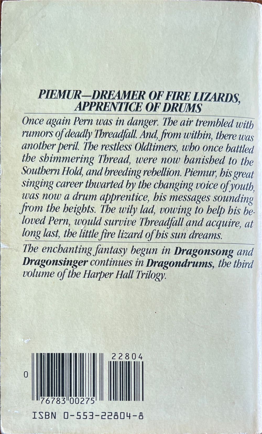 Dragondrums - Anne McCaffrey (Paperback) book collectible [Barcode 9780553228045] - Main Image 2