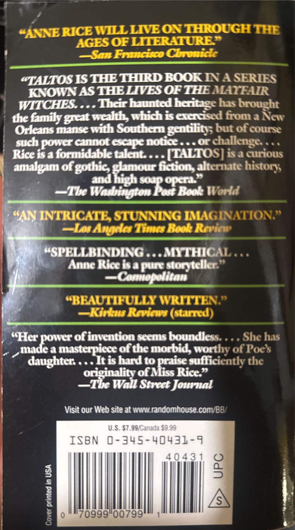 Taltos - Anne Rice (Ballantine Books - Paperback) book collectible [Barcode 9780345404312] - Main Image 4