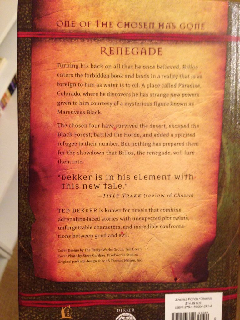 The Lost Books #3: Renegade - Ted Dekker (Thomas Nelson Inc - Hardcover) book collectible [Barcode 9781595543714] - Main Image 2