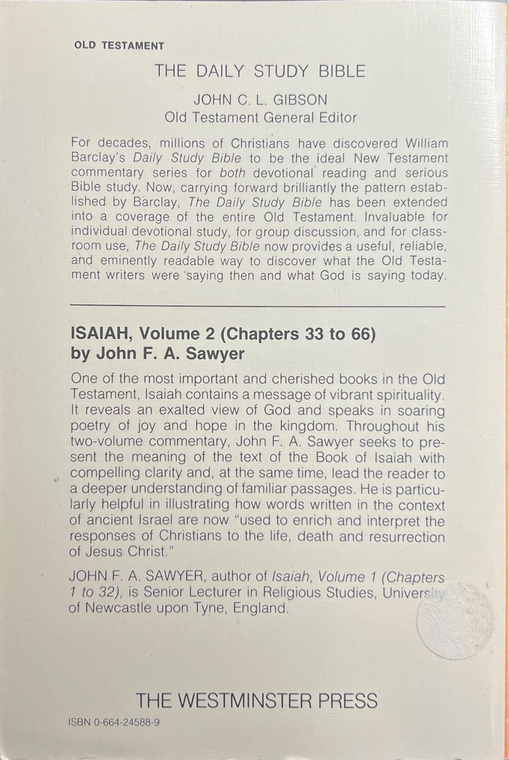 Isaiah Volume 2 - John F. A. Sawyer (Westminster John Knox Press) book collectible [Barcode 9780664245887] - Main Image 2