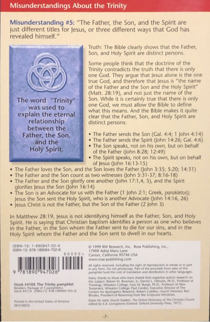 The Trinity: What is the Trinity and What Do Christians Believe? - Unknown (Rose Publishing Inc - Paperback) book collectible [Barcode 9781890947026] - Main Image 2