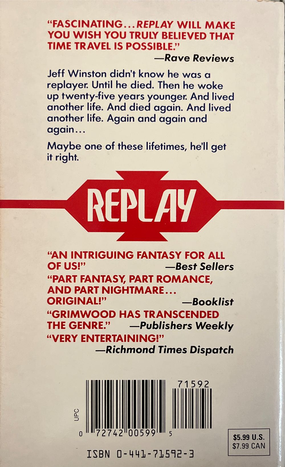 Replay - Ken Grimwood (Ace Books - Paperback) book collectible [Barcode 9780441715923] - Main Image 2