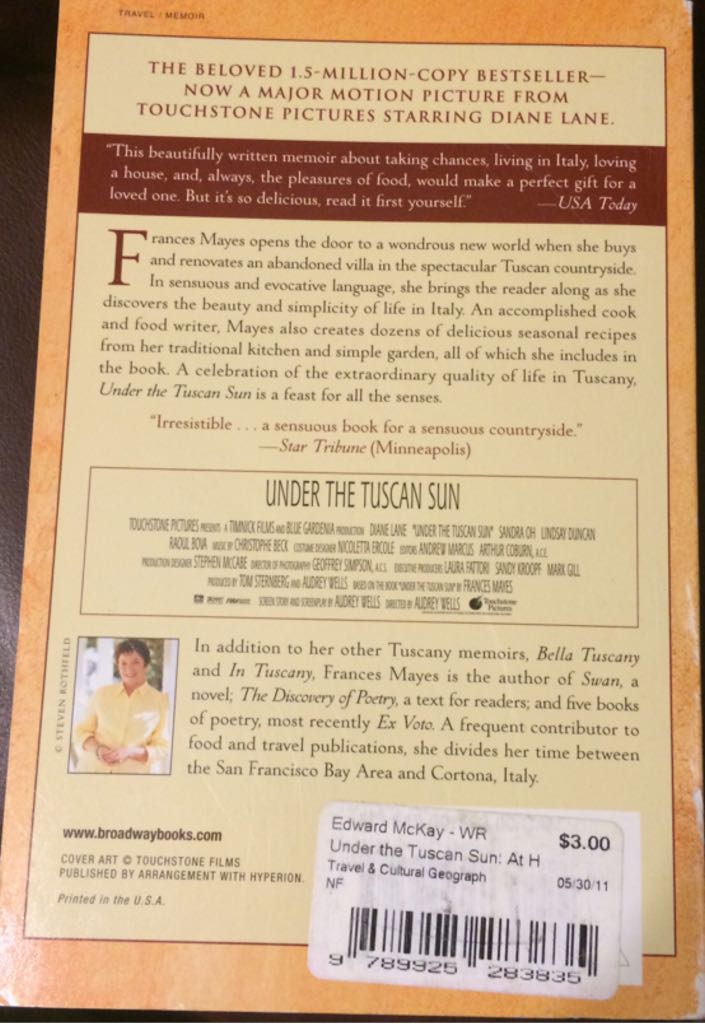 Under The Tuscan Sun - Frances Mayes (Broadway Books - Paperback) book collectible [Barcode 9780767916066] - Main Image 2