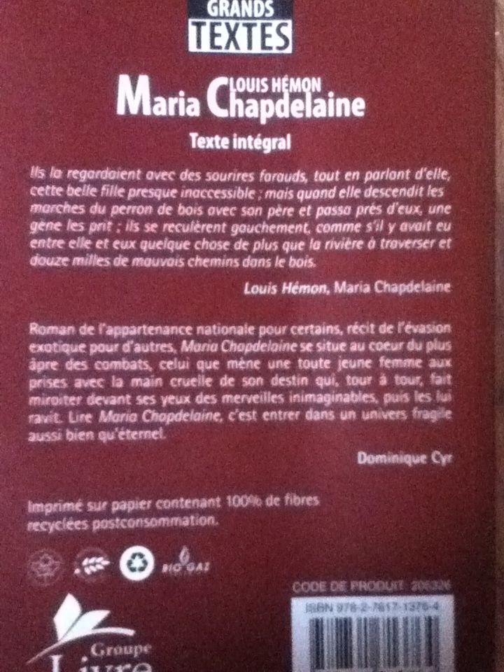 Maria Chapdelaine  (Anjou, QuÃ©bec : CEC) book collectible [Barcode 9782761713764] - Main Image 2