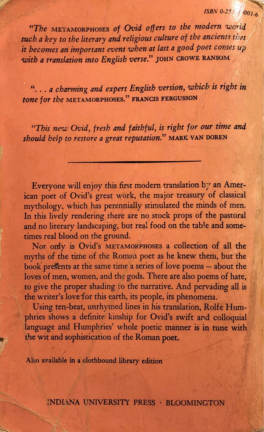 Metamorphoses - Ovid (Indiana Univ Pr - Paperback) book collectible [Barcode 9780253200013] - Main Image 2