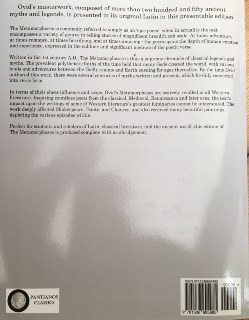 Metamorphoses - Ovid (Pantianos Classics - Paperback) book collectible [Barcode 9781536995985] - Main Image 2