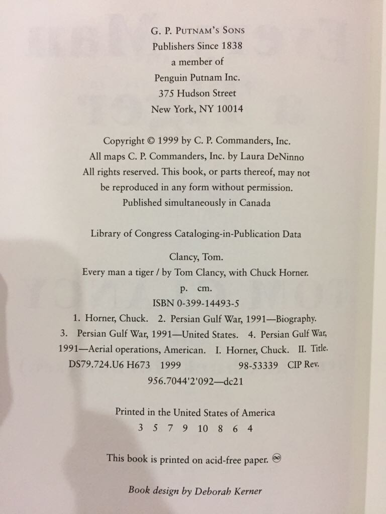 Every Man a Tiger - Tom Clancy (G P Putman’s Sons - Hardcover) book collectible [Barcode 9780399144936] - Main Image 2