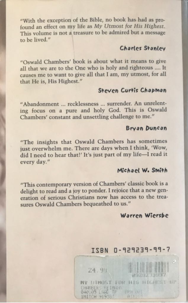 My Utmost For His Highest - Oswald Chambers (Oswald Chambers Publications Association And Marshall Pickering) book collectible [Barcode 9780551013759] - Main Image 2