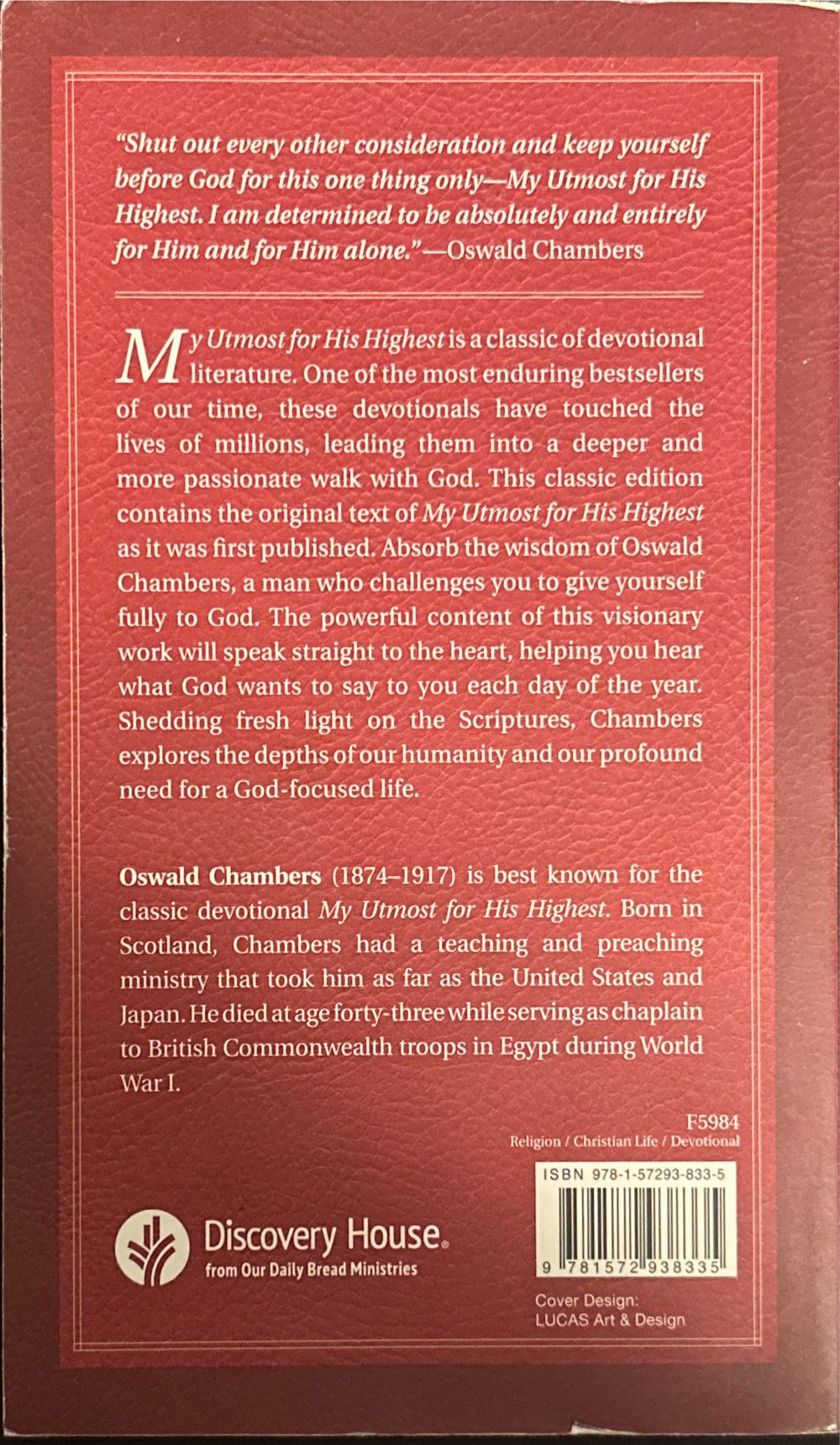 My Utmost For His Highest - Oswald Chambers (Discovery House Pub) book collectible [Barcode 9781572938335] - Main Image 2