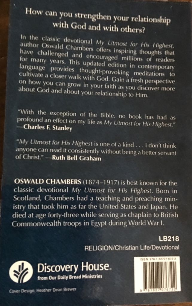 My Utmost For His Highest - Oswald Chambers (Discovery House) book collectible [Barcode 9781627076722] - Main Image 2