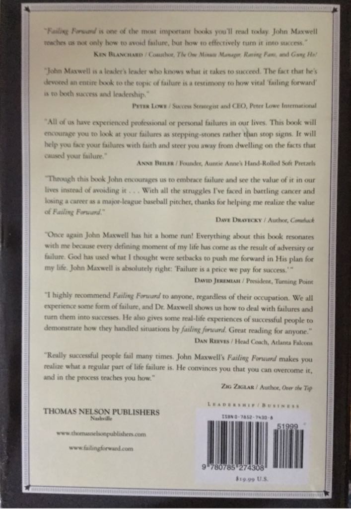 Failing Forward - John C. Maxwell (Thomas Nelson - Hardcover) book collectible [Barcode 9780785274308] - Main Image 2