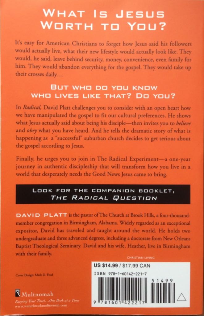 Radical - David Platt (Multnomah Books - Paperback) book collectible [Barcode 9781601422217] - Main Image 2