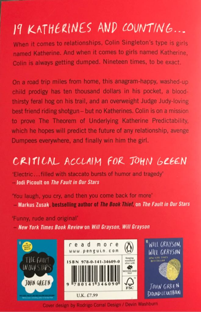 An Abundance Of Katherines - John Green (Hodder - Hardcover) book collectible [Barcode 9780141346090] - Main Image 2