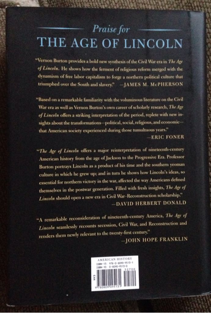 Age Of Lincoln - Orville Vernon Burton (Hill And Wang - Hardcover) book collectible [Barcode 9780809095131] - Main Image 2