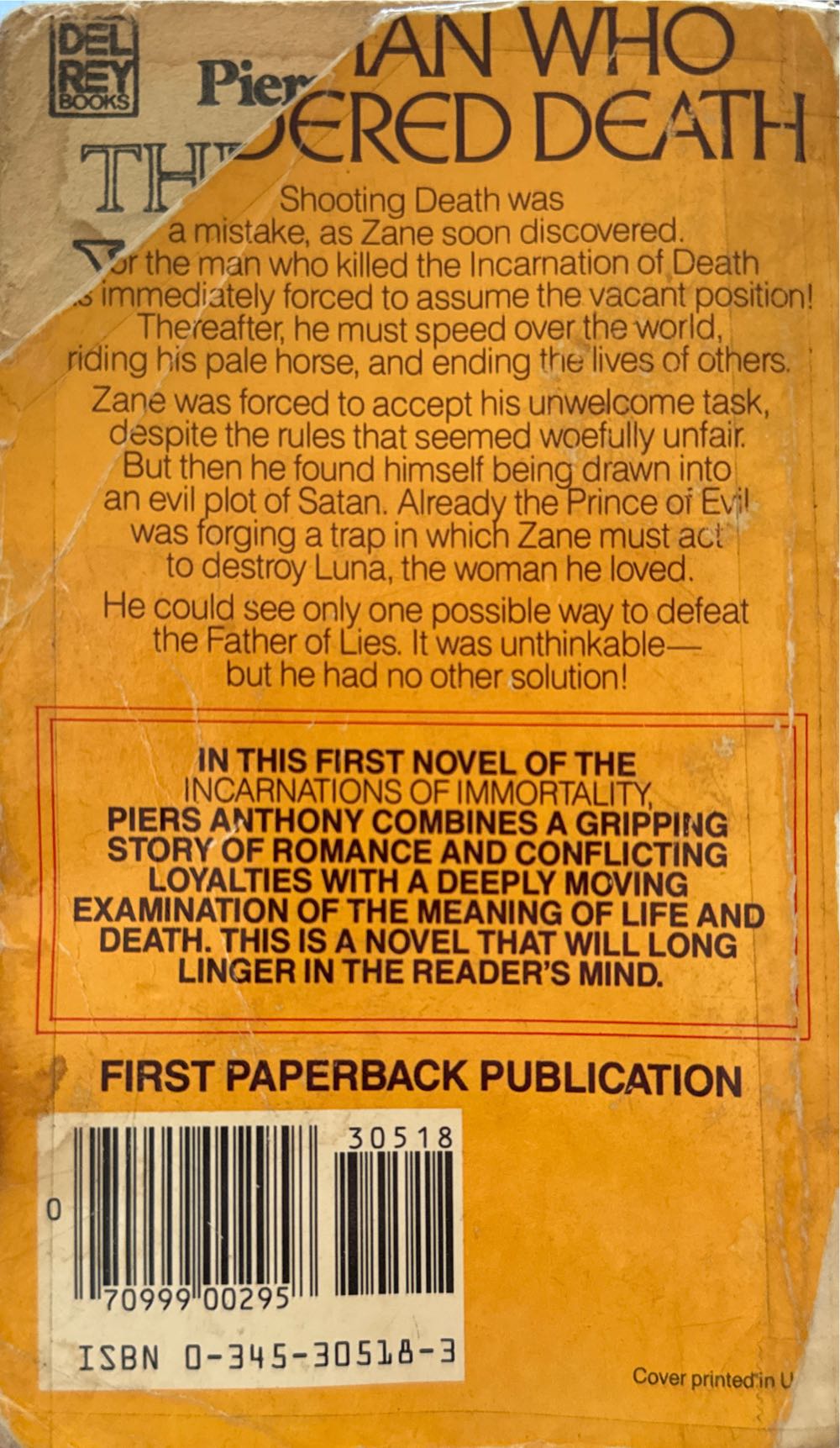 On a Pale Horse - Piers Anthony (Del Rey - Paperback) book collectible [Barcode 9780345305183] - Main Image 3