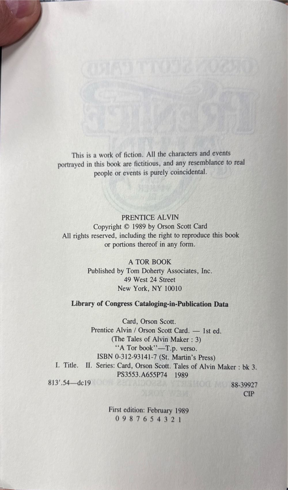 Prentice Alvin - Orson Scott Card (Tor Books - Hardcover) book collectible [Barcode 9780312931414] - Main Image 2