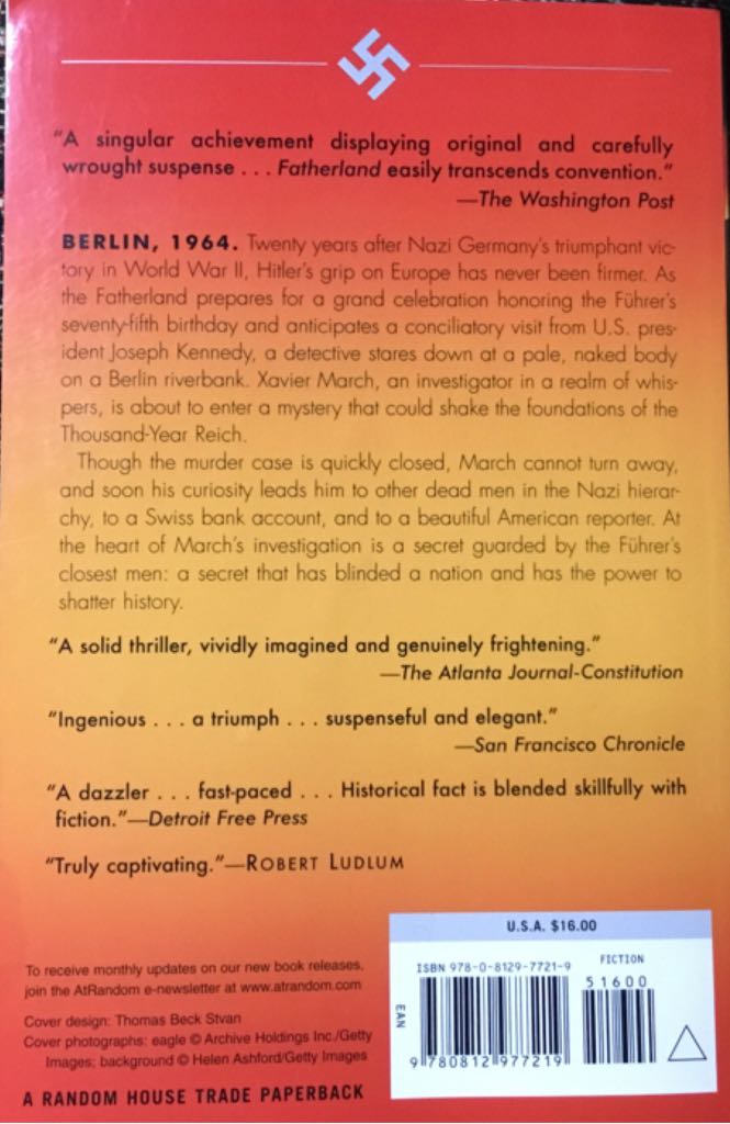 Fatherland - Robert Harris (Random House Trade Paperbacks) book collectible [Barcode 9780812977219] - Main Image 2