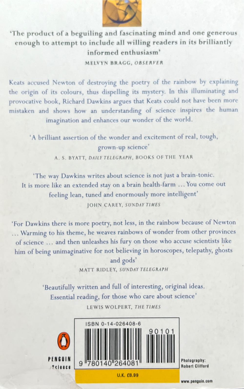 Unweaving The Rainbow - Richard Dawkins (Penguin - Paperback) book collectible [Barcode 9780140264081] - Main Image 2