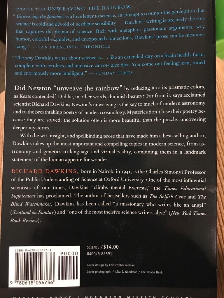 Unweaving the Rainbow - Richard Dawkins (Mariner Books - Paperback) book collectible [Barcode 9780618056736] - Main Image 2