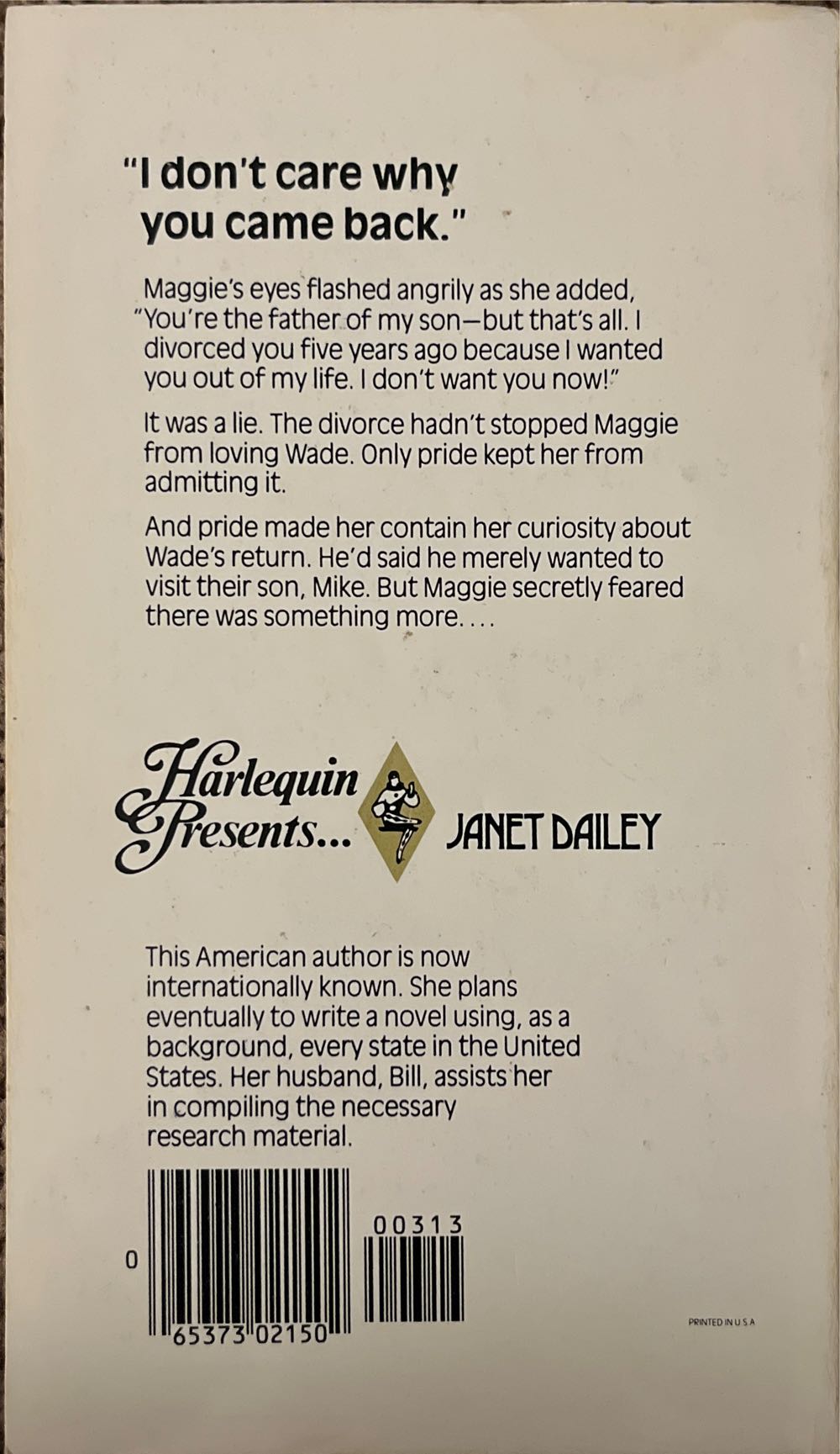 For Mike’s Sake - Janet Dailey (Harlequin  Presents - Paperback) book collectible [Barcode 9780373708130] - Main Image 2