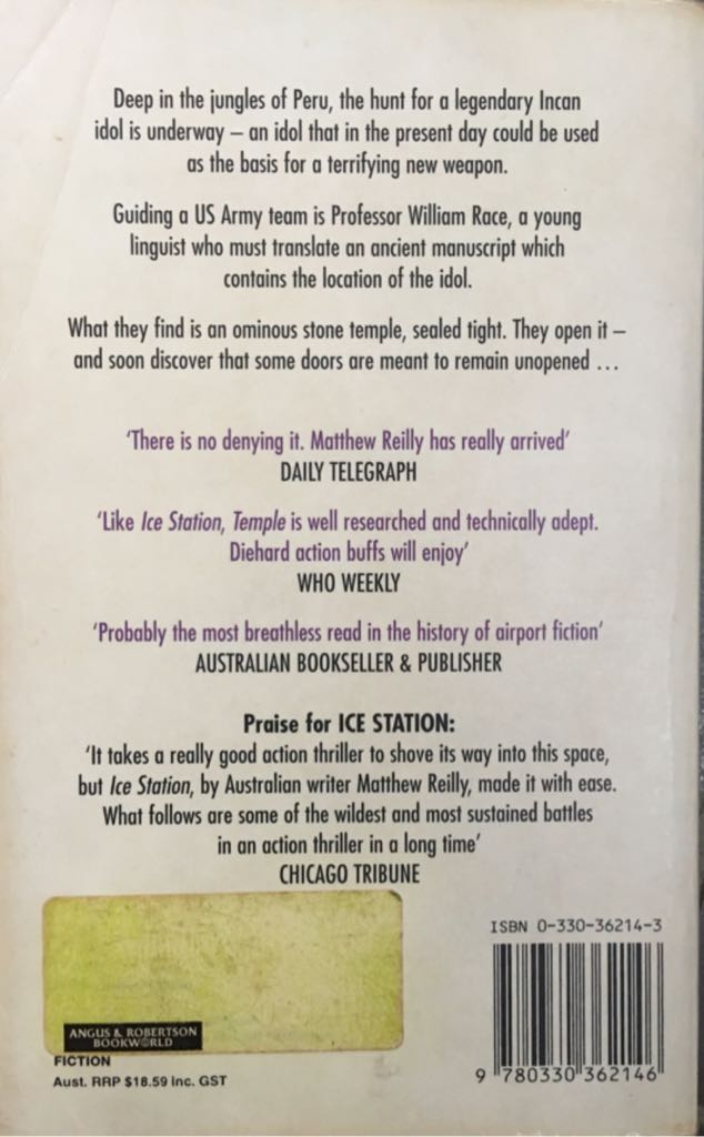 Temple - Matthew Reilly (Pan Macmillan - Paperback) book collectible [Barcode 9780330362146] - Main Image 2