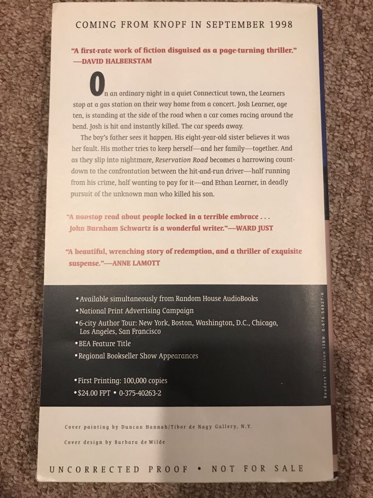 Reservation Road - John Burnham Schwartz (Knopf - Hardcover) book collectible [Barcode 9780375402630] - Main Image 2