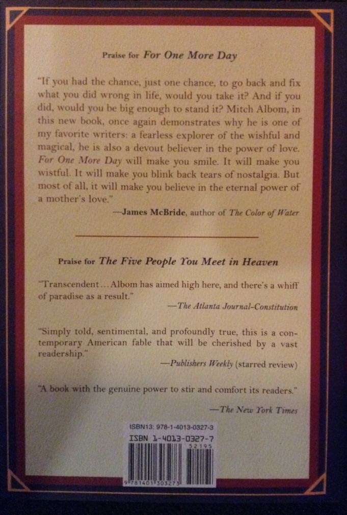 For One More Day - Mitch Albom (Hyperion - Hardcover) book collectible [Barcode 9781401303273] - Main Image 2