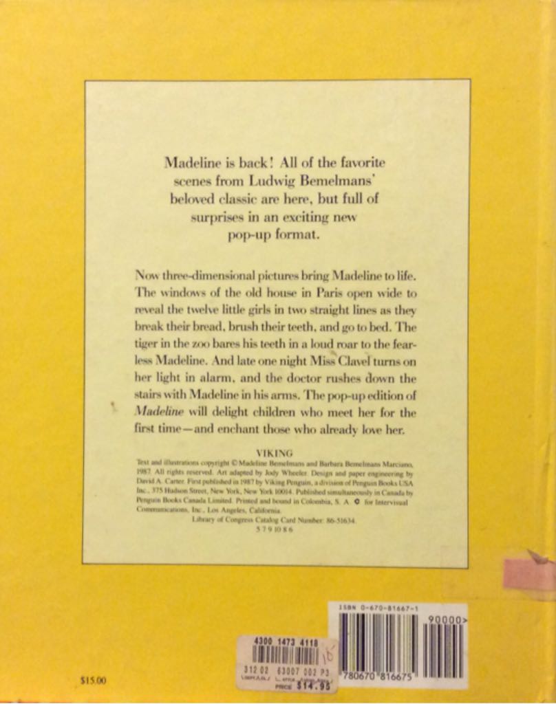 Madeline (Pop Up Version) - Ludwig bemelmans (Viking Juvenile - Hardcover) book collectible [Barcode 9780670816675] - Main Image 2